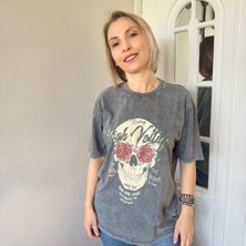 Kuru Kafa Desenli Yıkamalı Tshirt