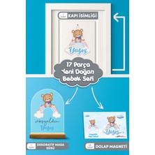 Giftcrea Kişiye Özel Gökkuşağı Temalı 17 Parça Yenidoğan Seti - Kapı Süsü, Masa Süsü, Magnet