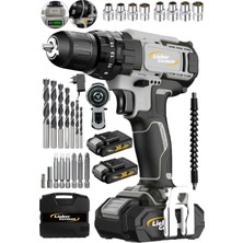 Teknoloji Darbeli LX-999 Titan Şanjuman 2x Akülü Şarjlı Akülü Vidalama Matkap 27 Parça Set Hediye