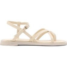 Kadın Bej Çapraz Ince Bantlı Deri Sandalet