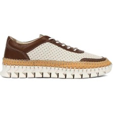 Celal Gültekin Kadın Kahverengi Bej Bağcıklı Kalın Tabanlı Deri Sneaker