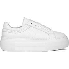 Celal Gültekin Kadın Beyaz Bağcıklı Kalın Tabanlı Deri Sneaker