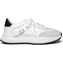 Celal Gültekin Kadın Beyaz Bağcıklı Kalın Tabanlı Süet Deri Sneaker