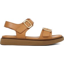 Kadın Taba Çift Tokalı Deri Sandalet