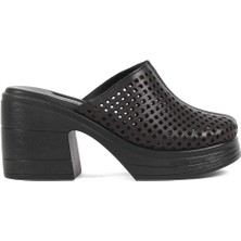 Kadın Siyah Kalın Topuklu Deri Terlik