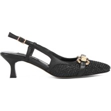 Celal Gültekin Kadın Siyah Tokalı İnce Topuklu Deri Klasik Ayakkabı