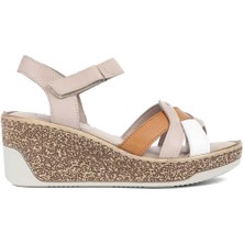 Kadın Vizon Taba Dolgu Topuklu Deri Sandalet