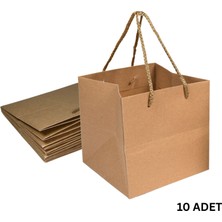 Kraft Karton Pasta Çanta, 10'lu - Kare Taban, Körüklü, Ipli Hediye Taşıma Çantası, 24X24X24 cm