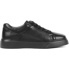 Celal Gültekin Erkek Siyah Bağcıklı Kalın Tabanlı Deri Sneaker