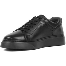 Celal Gültekin Erkek Siyah Bağcıklı Kalın Tabanlı Deri Sneaker