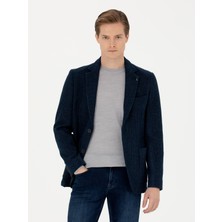 Cacharel Erkek Lacivert Slim Fit Yün Karışımlı Flanel Ceket 50272639-VR033
