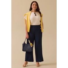 Galaxi Kadın Büyük Beden Elastik Bel Geniş Paça Pantolon 4008 Lacivert