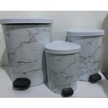 3’lü Beyaz Mermer Desenli Metal Mekanizmalı Çöp Kovası 22LT - 11LT - 5lt