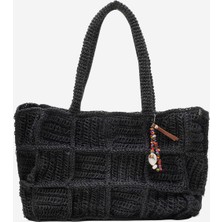 Dericlub Kadın Hasır El Yapımı Şık Omuz Çantası  Zy 25005 Siyah