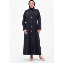 Ecesu Kadın Büyük Beden Düğmeli Keten Kumaş Anne Pardesü