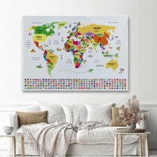 Marsilyan- Türkçe Dünya Haritası Ülke Bayrak ve Başkentli Kanvas Tablo 1918