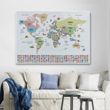 Marsilyan- Türkçe Dünya Haritası Ülke Bayrak ve Başkentli Kanvas Tablo 1938