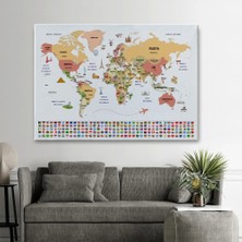 Marsilyan- Türkçe Dünya Haritası Ülke Bayrak ve Başkentli Kanvas Tablo 1940