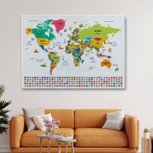 Marsilyan- Türkçe Dünya Haritası Ülke Bayrak ve Başkentli Kanvas Tablo 1950