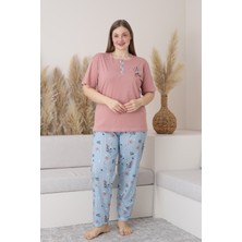 X-Dreamy Büyük Beden Pamuklu Düğmeli Yaka Kısa Kollu Penye Pijama Takımı