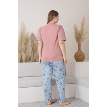 X-Dreamy Büyük Beden Pamuklu Düğmeli Yaka Kısa Kollu Penye Pijama Takımı