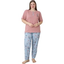 X-Dreamy Büyük Beden Pamuklu Düğmeli Yaka Kısa Kollu Penye Pijama Takımı