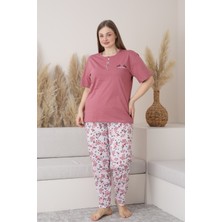 X-Dreamy Büyük Beden Pamuklu Düğmeli Yaka Kısa Kollu Penye Pijama Takımı