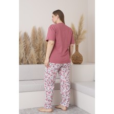 X-Dreamy Büyük Beden Pamuklu Düğmeli Yaka Kısa Kollu Penye Pijama Takımı