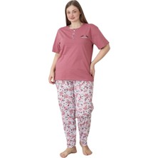 X-Dreamy Büyük Beden Pamuklu Düğmeli Yaka Kısa Kollu Penye Pijama Takımı