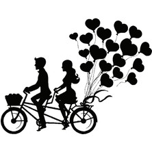 Bisikletli Sevgililer Oto Özel Yeni Sticker 25 x 20 cm