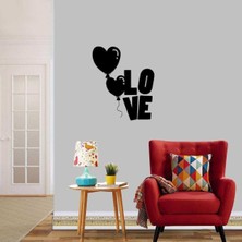 Kalpli Balonlarla Love Yazısı Silüeti Dekoratif Duvar Özel Sticker, Çıkartma, Etiket