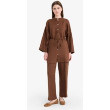 DeFacto %100 Keten Regular Fit Bağcıklı Uzun Kollu Tesettür Gömlek Tunik D4394AX25SM