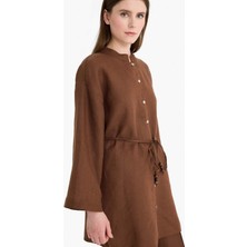 DeFacto %100 Keten Regular Fit Bağcıklı Uzun Kollu Tesettür Gömlek Tunik D4394AX25SM