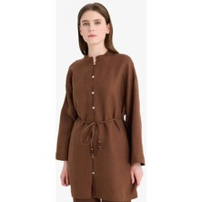 DeFacto %100 Keten Regular Fit Bağcıklı Uzun Kollu Tesettür Gömlek Tunik D4394AX25SM