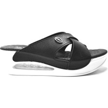 Onlo Ayakkabı ARYN.045 Siyah & Beyaz Dolgu Topuklu Anatomik Air Taban Kadın Terlik