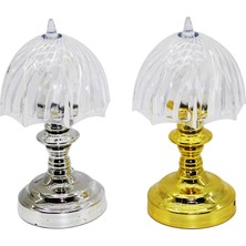 Pilli Mini Şemsiye Modeli LED Lamba Abajur Mika Kristal Başlık - Gold - Krom Ayak (4457)