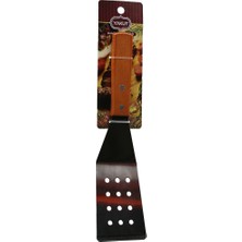 Ahşap Saplı Eğimli - Delikli Mutfak Spatula (4457)