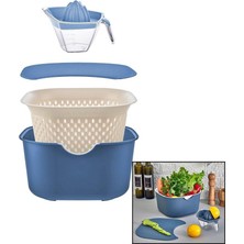 Mavi 5pcs Mutfak Seti Pls.karıştırma Kap=4lt - Süzgeç=3.5lt - Kesim Pano - SIKACAK=0.25LT