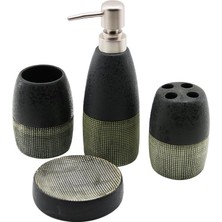 4 Pcs Kremseramik Banyo Temizlik Seti Sıvı - Katı Sabunluk - Diş Fırçalık - Macunluk (4457)