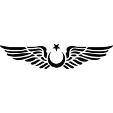 Kanatlı Ay Yıldız Oto Özel Yeni Sticker Siyah 30 x 6 cm
