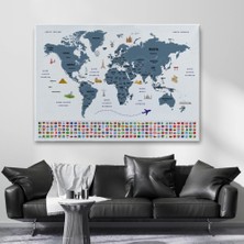 Marsilyan- Türkçe Dünya Haritası Ülke Bayrak ve Başkentli Kanvas Tablo 1920