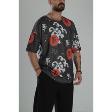 Çin Ağacı Desenli Oversize T-Shirt