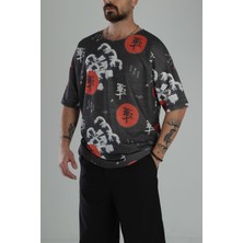 Çin Ağacı Desenli Oversize T-Shirt