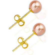 925 Ayar Gümüş Gold Kaplama Pembe Inci Taşlı Minimal Küpe