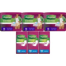 Depend Emici Külot Lohusa Pedi  Xl - Kadın (10 Adet)+Mesane Pedi Kadın Ekstra (10 Lu) 6 Lı Set