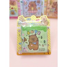 Capybara Kapibara Simli Sulu Anahtarlıklı Stickerlı Not Defteri 7,5x7,5 cm