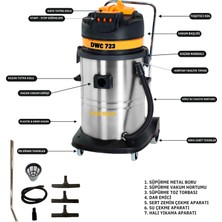 Safran Sanayi Tipi 3 Motorlu Islak & Kuru Süpürge 3600W | Full Aparatlı Dwc 723