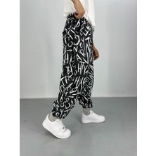 Erkek Siyah-Beyaz Grafiti Şalvar