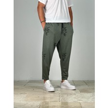 Haki - Siyah Chinese Baskılı Baget Pantolon