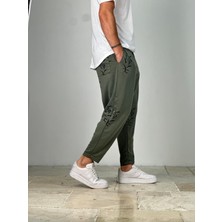 Haki - Siyah Chinese Baskılı Baget Pantolon